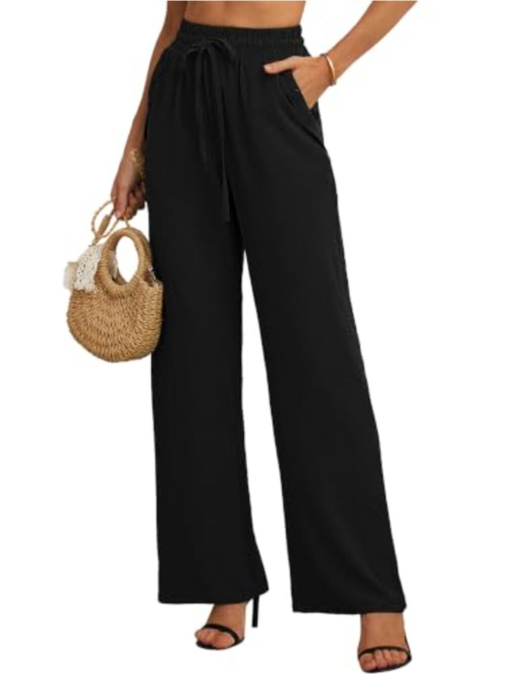 Wide Leg Lounge Pants High Waist Drawstring Trousers with Pockets